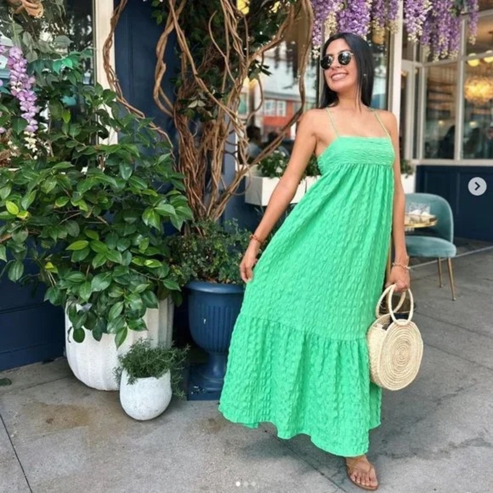 Zara Textured Green Maxi Dress sz M Blogger Fave